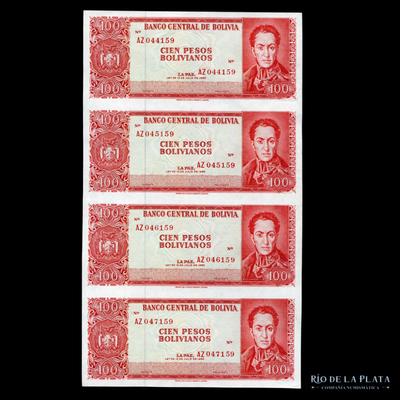 Bolivia. Plancha (4) de 100 Bolivianos 1962. P163r (UNC)

Estimate: USD 15 - 3...