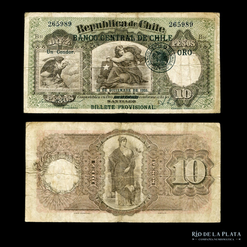 Chile. 10 Pesos 1925 Billete Provisional. 1º Emisión. P74 (VF)

Estimate: USD ...