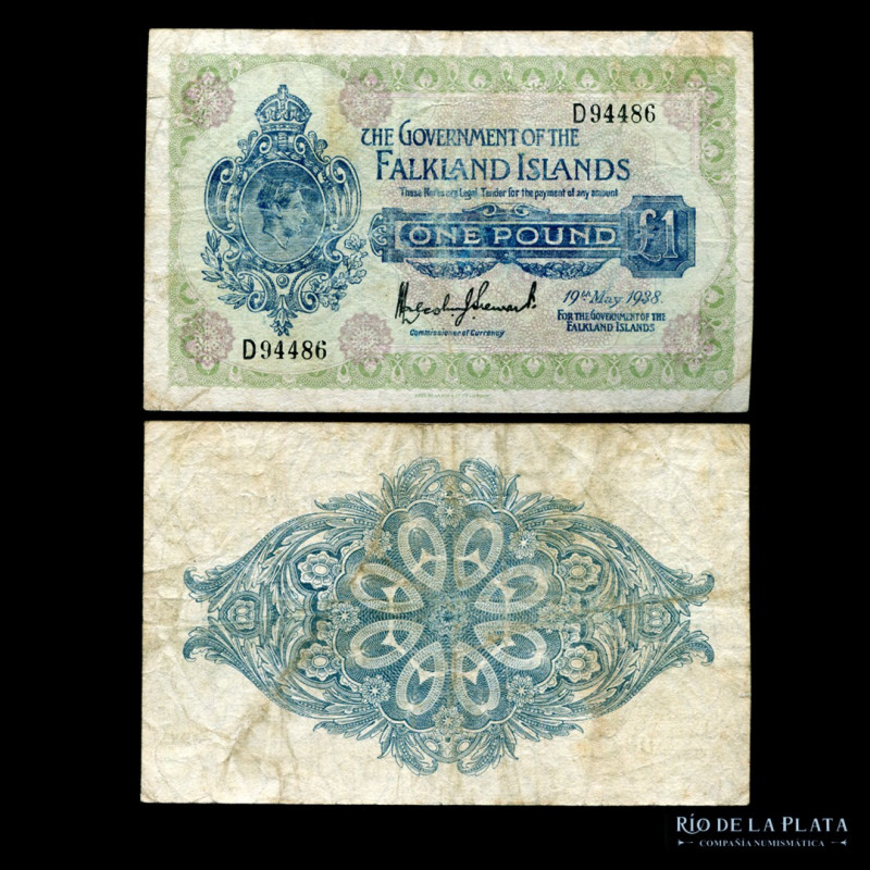 Islas Malvinas (Falkland) Ocupación Británica. 1 Pound 1938. P5 (F)

Estimate:...