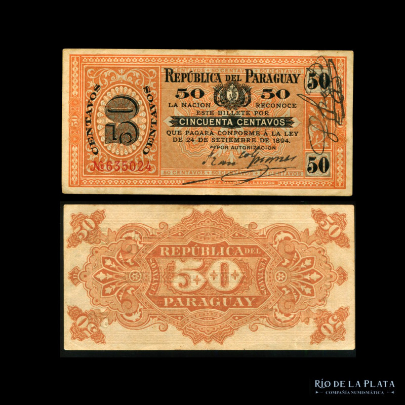 Paraguay. 50 Centavos 1894. Impreso en American Bank Note Company (NY). P87 (XF)...