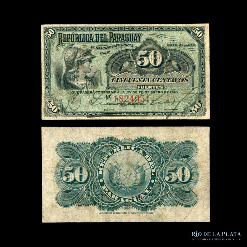 Paraguay. 50 Centavos 1916. Impreso en American Bank Note Company (NY). P137 (XF...