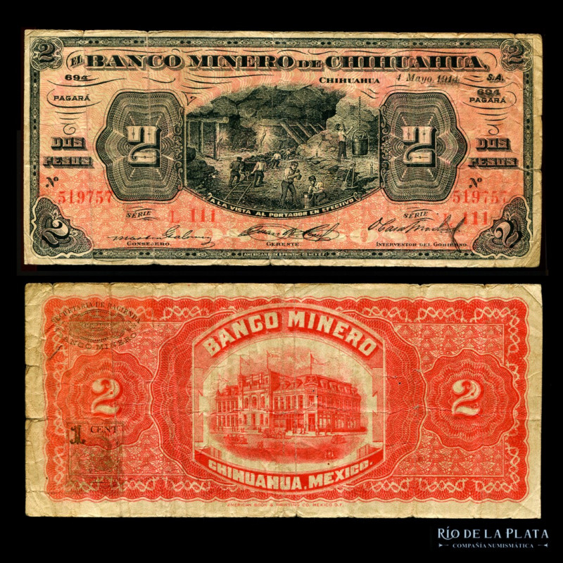 Mexico. Banco Minero Chihuahua. 2 Pesos 1914. Ferroviaria. Ps184 (F)

Estimate...