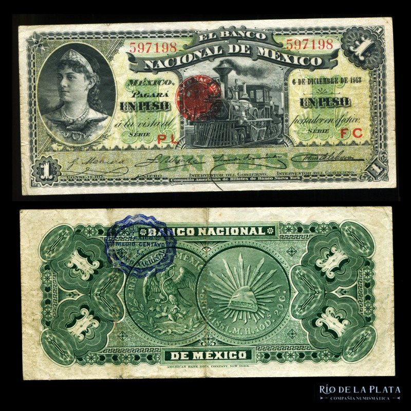 México. Banco Nacional de México. 1 Peso 1913. Ps255b (VF)

Estimate: USD 15 -...