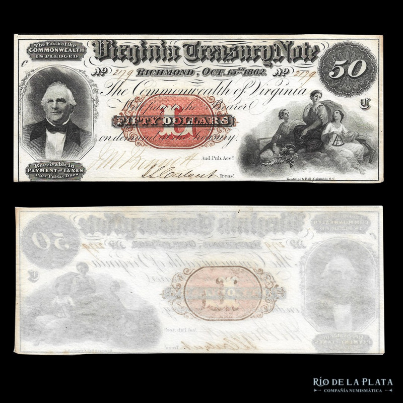 USA. Virginia Treasury Note. 50 Dollars 1862. Richmond. PS3684 (XF)

Estimate:...