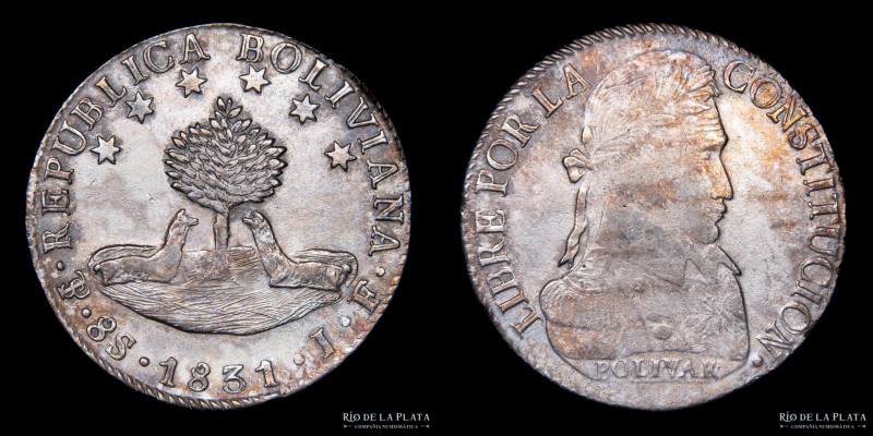 Bolivia. 8 Soles 1831 JF. Simón Bolivar. AG.903, 37.0mm; 26.49g. KM97 (XF-) #383...