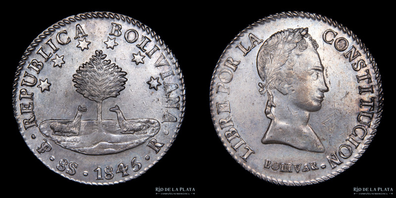 Bolivia. 8 Soles 1845 R. Simón Bolivar. AG.903, 37.0mm; 27.14g. KM103 (AU) #419...