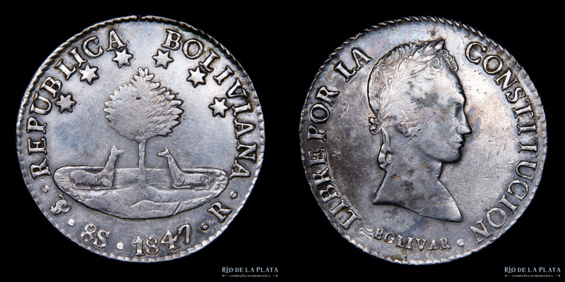 Bolivia. 8 Soles 1846 R. Simón Bolivar. AG.903, 37.0mm; 27.21g. KM103 (XF) #426...