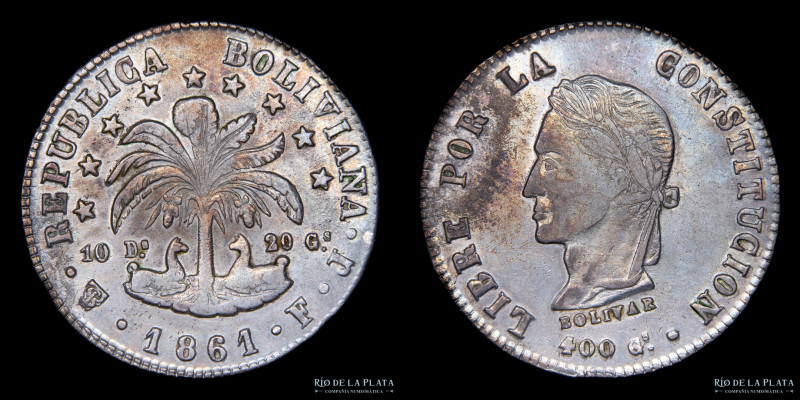 Bolivia. 8 Soles 1861 FJ. Simón Bolivar. AG.903, 34.0mm; 20.00g. KM138.6 (XF) #4...