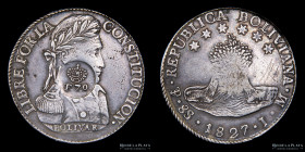 Bolivia 8 Soles 1827 JM. Con resello de filipinas falso