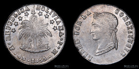Bolivia. 4 Soles 1855 MJ. Error "Constitucin" KM123.2