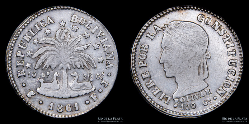 Bolivia. 2 Soles 1861 FJ. AG.903; 24mm; 4.83g. KM135.2 (VF) #123

Estimate: US...