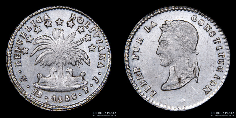 Bolivia. 1 Sol 1856 MJ. AG.667; 20mm; 3.24g. KM119.2 (UNC) #72

Estimate: USD ...