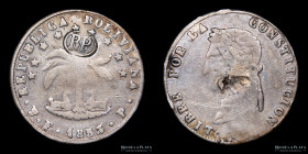 Bolivia. 4 Soles 1853 FP. Con resello RP.  A estudiar