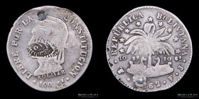 Bolivia. 2 Soles 1862 FJ. Con resello ecuatoriano