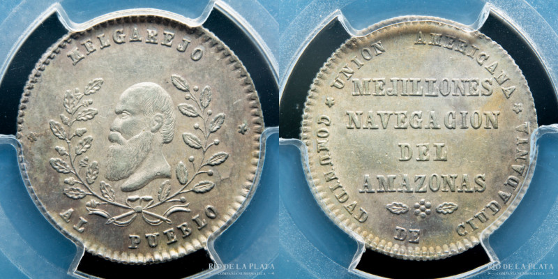 Bolivia. 1/4 Melgarejo 1868. AG.666; 25mm; 5g. Medalla monetaria. "Unión America...