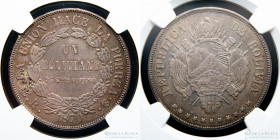 Bolivia. 1 Boliviano 1870 ER. AU58 KM155.4
