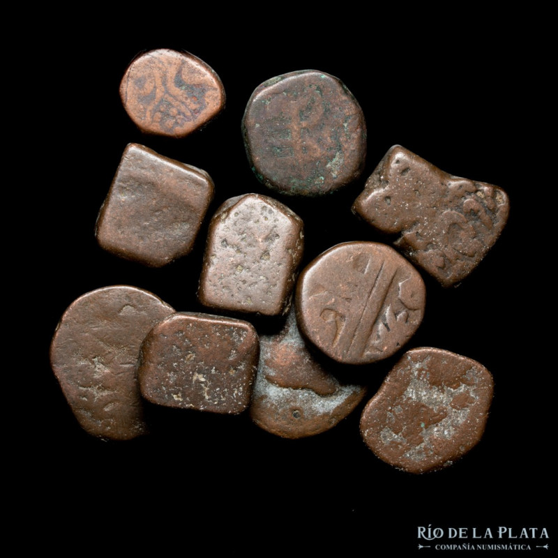 India. Interesante lote de estudio. 10 Piezas de bronces. 113g. A clasificar

...