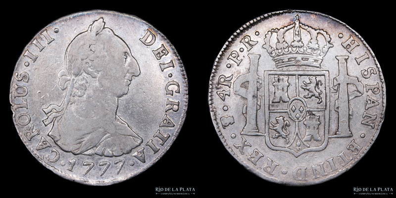 Potosí. Carlos III (1759-1788) 4 Reales 1777 JR (José Vargas y Flor, Francisco d...