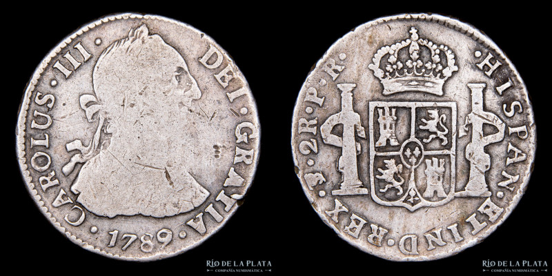 Potosí. Carlos III (1759-1788) 2 Reales 1789 PR. Posible sobrefecha a estudiar. ...