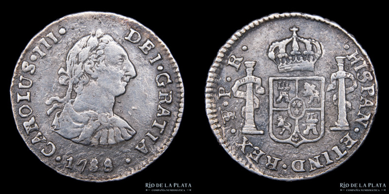 Potosí. Carlos III (1759-1788) 1/2 Real 1788 PR (Ensayadores Pedro Martin Albizu...