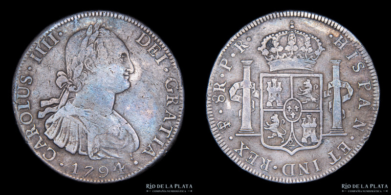 Potosí. Carlos IV (1788-1808) 8 Reales 1794 PR (Pedro Mazondo, Raymundo de Yturr...