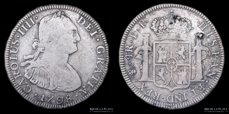 Potosí. Carlos IV (1788-1808) 4 Reales 1798 PP (Pedro Mazondo, Pedro Martín Albi...