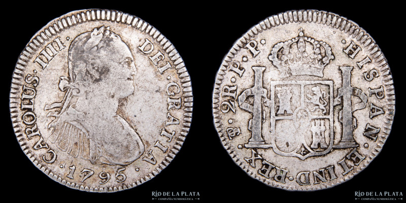 Potosí. Carlos IV (1788-1808) 2 Reales 1795 PP (Pedro Mazondo, Raymundo de Yturr...