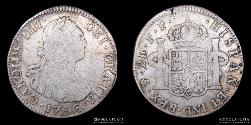 Potosí. Carlos IV (1788-1808) 2 Reales 1796 PP (Pedro Mazondo, Raymundo de Yturr...