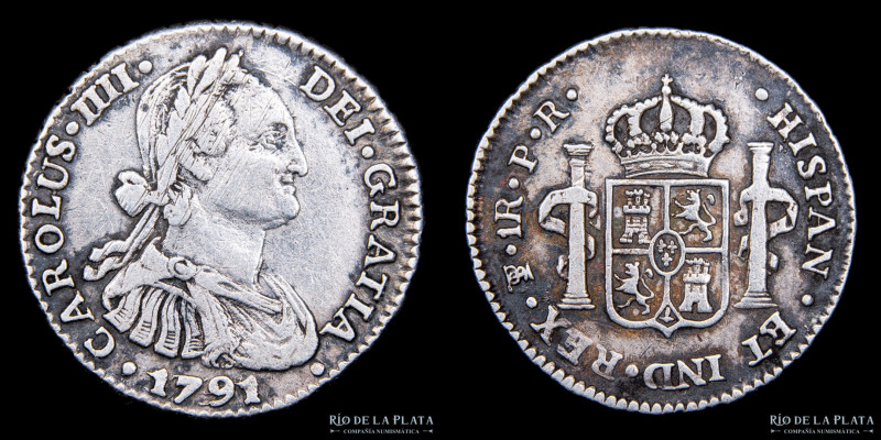 Potosí. Carlos IV (1759-1788) 1 Real 1791 PR. AG.896; 21.0mm; 3.35g. KM70; CJ 79...