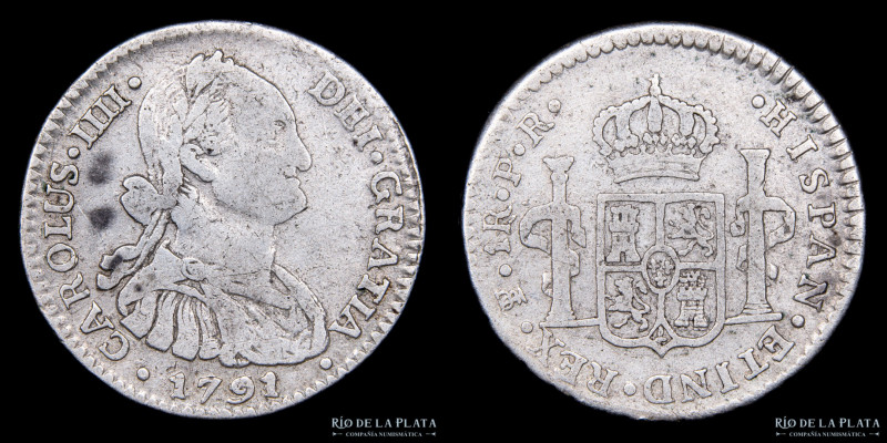 Potosí. Carlos IV (1788-1808) 1 Real 1791 PR (Ensayadores Pedro Mazondo y Flor y...