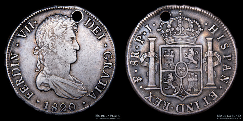 Potosí. Fernando VII (1808-1833) 8 Reales 1820 PJ. AG.896, 38.0mm; 26.91g. (Ensa...