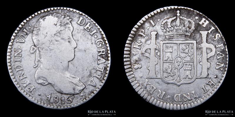 Potosí. Fernando VII (1808-1833). 1 Real 1816 PJ (Ensayadores Pedro Martin Albiz...