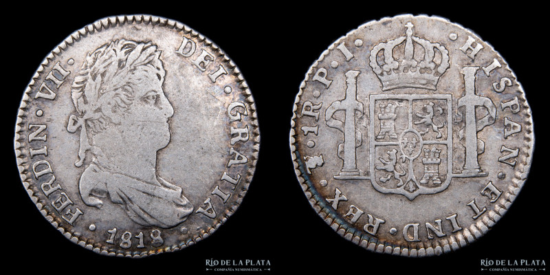 Potosí. Fernando VII (1808-1833). 1 Real 1818 PJ (Ensayadores Pedro Martin Albiz...