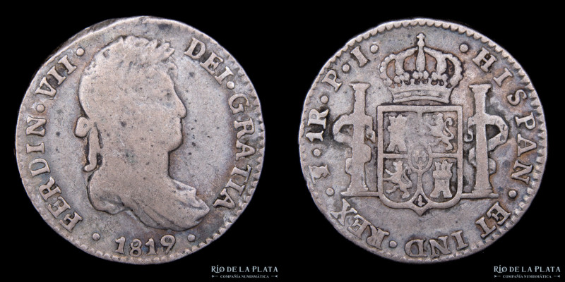 Potosí. Fernando VII (1808-1833). 1 Real 1819 PJ (Ensayadores Pedro Martin Albiz...