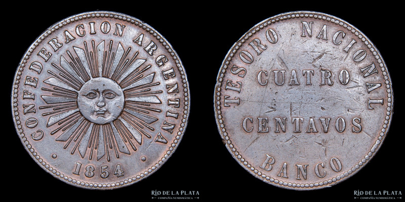 Argentina. Confederación. 4 Centavos 1854. Ceca Birmingham. CU; 35.0mm; 20.00g. ...