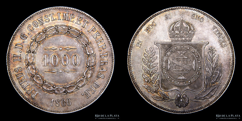 Brasil. Pedro II (1831-1889) 1000 Reis 1866. AG.917, 30.0mm; 12.64g. KM465. Boni...