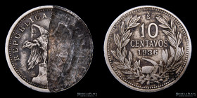 Chile. 10 Centavos 1936. Error. Deslaminada