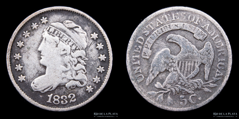 Estados Unidos. "Liberty Cap Half dime" 5 Cents 1832. AG.892; 15.5mm; 1.27g. KM4...