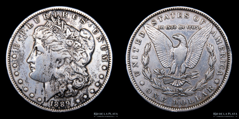 Estados Unidos. 1 Dollar Morgan 1889 O. AG.900, 38.1mm; 26.60g. KM110. (VF)

E...