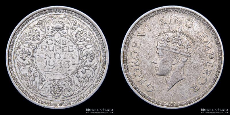 India Británica. 1 Rupee 1943. AG.500; 30.5mm; 11.56g. KM557 (VF)

Estimate: U...