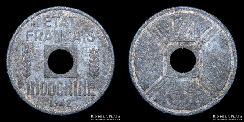 Indochina Francesa. 1/4 Centimes 1942. Zinc; 20.0mm; 2.40g. KM25 (XF)

Estimat...