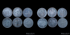Alemania. Lote x6. 50 Pfennig 1875, 1876 y 1877. Diferentes cecas