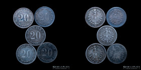 Alemania. Lote x5. 20 Pfennig 1874  a 1877. Diferentes cecas