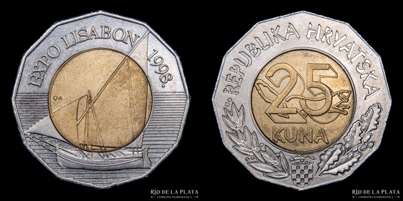 Croacia. 25 Kuna 1998. Conmemorativa Expo Lisboa 1998. Bimetálica; 32.0mm; 12.75...