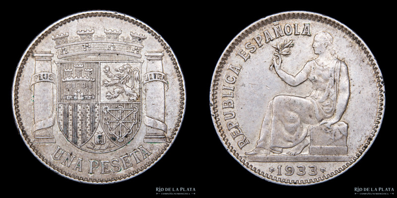 España. 2º República y Guerra Civil (1931-1939) 1 Peseta 1933. AG.835; 23.0mm; 5...