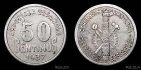 España. Consejo de Asturias y Leon 50 Centimos 1937. KM1