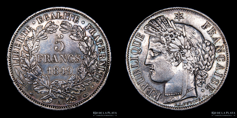 Francia (2º República) 5 Francs 1851 A. Paris Mint. AG.900, 38.0mm; 24.90g. KM
...