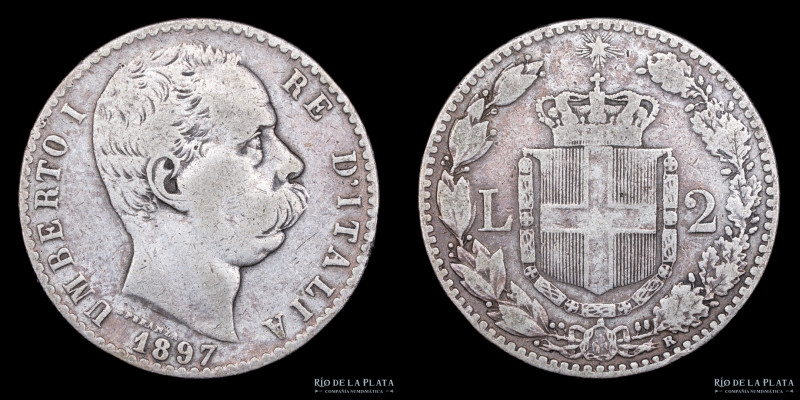 Italia. Humberto I. 2 Lire 1897 R. Escasa. AG.835; 27mm; 10g. KM23 (VF)

Estim...