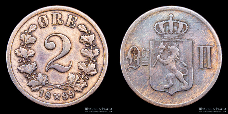 Noruega. Oscar II (1872-1905) 2 Ore 1899. CU; 21.0mm; 3.98g. KM353 (VF)

Estim...