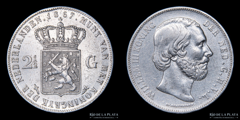 Países Bajos. 2 1/2 Gulden 1867. AG.945; 38mm; 24.86g. KM82 (XF) Limpiada

Est...